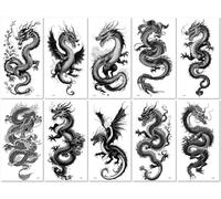 10 Sheets Western Style Dragon Full Arm Tattoo Stickers With Ink Wash Totem Design Suitable For Both Men And Women Half Arm Temporary Tattoo Stickers