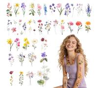 10 Sheets Wildflower Temporary Tattoos, Flower Temporary Tattoos Stickers, Small Wildflower Floral Temporary-Tattoo for Birthday Decorations, Party Supplies, School Rewards Gifts, Body Art Decoration