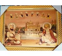 10 Sikh Gurus with Picture of the Golden Temple Photo Frame Wall Hanging Guru Nanak Dev Ji And Gobind Singh ji | Golden Print Size 12 x 9 Inch Khalsa