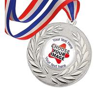 10 Silver Create Your Own Personalised Customised Stripy Ribbon Medals Medallions Sports Day Reward Trophy 23mm Primary Teaching Services