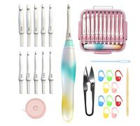 10-Size Interchangeable Crochet Hook Set - Ergonomic Jelly-Grip Handle, Extra Long, 15pcs Pre-Included Accessories, Portable Case
