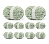 (10 Skein) Sage Green Fluffy Chenille Chunky Yarn for Crocheting, Super Jumbo Bulky Yarn for Hand Knitting Blanket, Big Soft Thick Crochet Yarns (24 yds /7.05 oz Each)