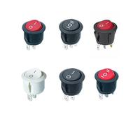 10 small circular ship rocker switches with a diameter of 15mm, power switch, black, white, red, 2-pin ON-OFF(Green light,M)