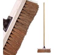 10” Soft Broom Natural Coco Bristles Cleaning Broom with Wooden Handle Durable Support Bracket Sweeping Brush Indoor for Cleaning Floor, Patios, Garage, Decking (Soft Coco Broom Pack of 1)
