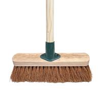 10” Soft Broom Natural Coco Bristles Cleaning Brush with Wooden Handle Durable Support Bracket Sweeping Brush Indoor for Cleaning Wooden Floor, Patios, Garage, Decking & Paving Slabs (Pack of 1)