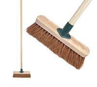 10” Soft Broom Natural Coco Bristles with Wooden Handle Durable Support Bracket Sweeping Brush Indoor for Cleaning Wooden Floor, Patios, Garage, Decking & Paving Slabs(Soft Coco Bristles, Pack of 1)