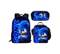 (10) Sonic 3 Piece School Bag Lunch Bag Pencil Case Kids Set