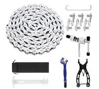 10 Speed Bicycle Chain Tool Set, 1/2 x 11/128 Inch 116 Links. Includes Chain Breaker, Chain Checker, Chain Lock, Pliers and Brush. Ideal for Mountain Bike and Road Bike Maintenance