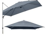 10' Square Cantilever Umbrella Replacement Canopy 3x3m Fabric, 8 Ribs Patio Pool Sunshade Cover - Grey Offset Parasol Top for Outdoor Shade