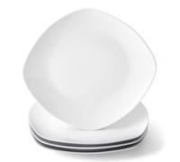 10" Square Dinner Plates Set of 4, White Ceramic Plates for Dinner, Salad, Appetizer & Dessert, Microwave, Dishwasher Safe Dinnerware for Kitchen, Perfect for Party Wedding Birthday & Christmas Dishes