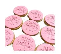 10 SS Personalised Luxury Happy Birthday Cookies/Biscuits Branded Party favours/Gifts. Customise Colour/Words/Name/Age/Number ; 6.5cm (Milk Chocolate All Butter Cookies)