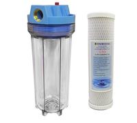 10" Standard Filter Clear Housing with 3/4" Ports, Pressure Reducing Valve and Carbon Block Filter