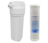 10" Standard White Filter Housing with ½” Female ports (Fittings incl for ¼” PF) and Carbon Block filter