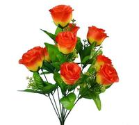 10 Stems Artificial Silk Flowers Rose Buds for Wedding and Home Arrangements (Sunset Red)