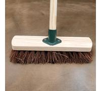 10” Stiff broom Natural Bassine Hard Bristle Broom Sweeping Brush Outdoor Heavy Duty with Wooden Handle for Patios and Deck Cleans Dirt Perfect for Commercial and Industrial Cleaning (Pack of 2)