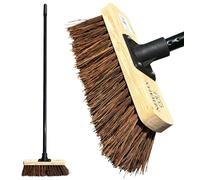 10” Stiff Broom Outdoor Garden Broom Heavy Duty with Metal Handle Natural Bassine Hard Bristle Yard Brush Factory Warehouse Floors Commercial and Industrial Strong Wooden Brush
