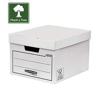 10 BANKERS BOX Storage Boxes Durable Storage Boxes with Lids - Heavy Duty Cardboard Boxes with Handles for Storage & Relocating - W32 x H26 x D39cm (Pack of 10) - White
