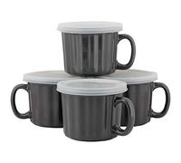 10 Strawberry Street 16oz Set of 4 Soup Mug with Lid, Charcoal Gray