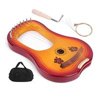 10 String Lyre Harp Mahogany Solid Wood Musical Instrument with Tuning Wrench, Portable