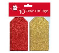 10 Stylish Glitter Tags Red & Gold With Silver Thread
