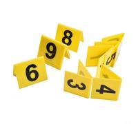 10 Table Number Signs with Bold Black Numbers on White Background for Quick Service and Full Dining Area Table Identification (yellow)
