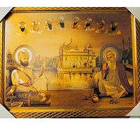 10 Ten Sikh Gurus and Golden Temple Premium Quality Photo Frame , HD Printed Digital Reprint 13 inch x 17 inch Golden Background and Golden Border