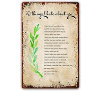10 Things I Hate About You Poem Metal Sign 5.5X8In - Retro Love Quote Tin Poster - 90S Movie Wall Art For Teens & Rom-Com Fans