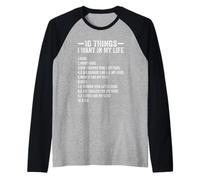 10 Things I Want in My Life Cars More Cars Funny Car Lover Raglan Baseball Tee