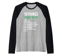 10 Things I Want In My Life Dogs More Dogs Woman Raglan Baseball Tee