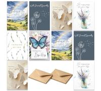 10 Thinking of You Cards with Envelopes, Multipack of Sympathy Notecards, Blank Inside for Handwritten Message, Condolences, Bereavement, Sorry, Mixed Designs, Eco-friendly