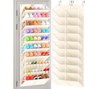 10 Tier Clear Over the Door Shoe Organizer, 20 Large Deep Pockets, Fit 20-30 Pairs Shoe Holder Hanging Storage , Closet Rack Hanger Holds Up to 80 lbs, Hangs on Closets for Shoes, Accessories,Beige