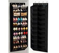 10-Tier Over Door Shoe Storage Organizer with 4 Hooks, 30 Pairs Hanging Shoe Rack with 20 Deep Pockets,Space-Saving Door Shoes Organiser for Bedroom, playrooms (Black 10-layers without curtain)