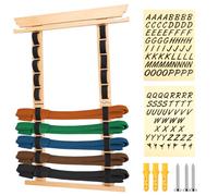 10 Tiers Wood Karate Belt Display Rack with Medal Hanger and Stickers, Taekwondo Belts Storage Shelf Holder, Wall Martial Arts Belt Display Rack Belts Medal Holder for Kids Adults and Enthusiasts