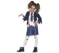 (10 to 12 years (142-148 cm)) Blue zombie schoolgirl costume for girls