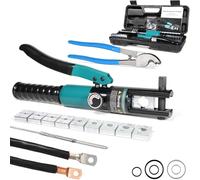 10-Ton Hydraulic Crimping Tool Kit with Cable Cutter & 9 Dies for 12 AWG to 2/0 AWG Battery Cables and 1/16" 1/8" 3/16" Stainless Steel Cable Railing Wire Rope Terminal Crimper