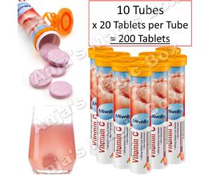 10 Tubes MIVOLIS Vitamin C 200 effervescent Tablets Blood Orange Immune Support