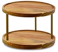 10" Two-Tier Acacia Wood Lazy Susan Organizer Kitchen Turntable for Cabinet Pantry Table Organization