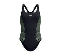 (10 UK, Black/Light Green) Speedo Womens/Ladies Placement Medalist Printed One Piece Swimsuit