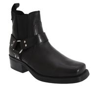 (10 UK, Black) Woodland Mens Low Harley Gusset Harness Leather Boots