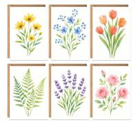 10 Watercolour Floral Cards with Envelopes, British Flowers Themed Blank Cards Multipack, Assorted All Occasion Designs, Watercolour Note Cards for Thank You, Birthday, Christmas
