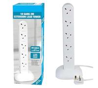 10 Way Gang 2m Mains Extension Tower Lead With Surge Protection - Cable Plug Socket Uk | 13 Amp (250v Ac) | Heavy Duty Multi Socket Plug Amp Switched Reels Indoor and Outdoor - Surge Protected