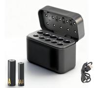 10-Way Li-Ion Charger for AA/AAA Batteries (1.5V) - Automatic Detection & 0V Activation - Independent Charging Stations (350 mAh/200 mAh) - Compact & Type-C Connector (Black)
