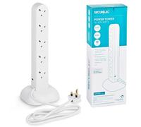 10 Way Tower Extension Lead, 10 Socket UK Power Strip, Wall-Mount, 2m Cable (Approx), 13A/3120W, Angled Sockets for Larger Plugs - Plug Extension Socket, University Essentials, Dorm Room Essentials
