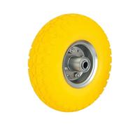 10” Wheelbarrow Wheels 4.10/3.50 Puncture Proof Solid Rubber Tyre with 16mm Bore Axle Diameter PU Foam Filled Replacement Wheel for Sack Truck, Garden Trolley, Lawn Carts (Yellow Silver Pack of 1)