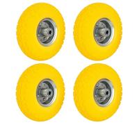 10” Wheelbarrow Wheels 4.10/3.50 Puncture Proof Solid Rubber Tyre with 16mm Bore Axle Diameter PU Foam Filled Replacement Wheel for Sack Truck, Garden Trolley, Lawn Carts (Yellow Silver Pack of 4)