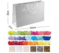 10 White Glossy Landscape Boutique Shop Gift Bags - Strong Shiny Gloss Bag With Tissue (Gold Spots)