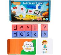 10 Wooden Cube Puzzle, Hilloly Wooden Blocks Spelling Game, Colorful Spelling Word Games for Kids Matching Letter Game English Words Spelling Game Wooden Matching Letters Toy Alphabet Puzzle
