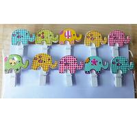 10 wooden Elephant's on 35mm white Wooden pegs, crafts, car making, scrap booking, baby shower