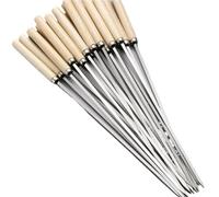 10 Wooden Handle Heat-Resistant Barbecue Skewers, Reusable 304 Stainless Steel Metal, Wide for Grilling