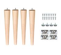 10’’ Wooden Tapered Cone Furniture Replacement Legs Clear Lacquer M8 Thread Angled Mounting Plates Protective Felt Pads Set of 4 Legs for Sofa Cabinet Footstool Chair Bed Ottoman 25 CM